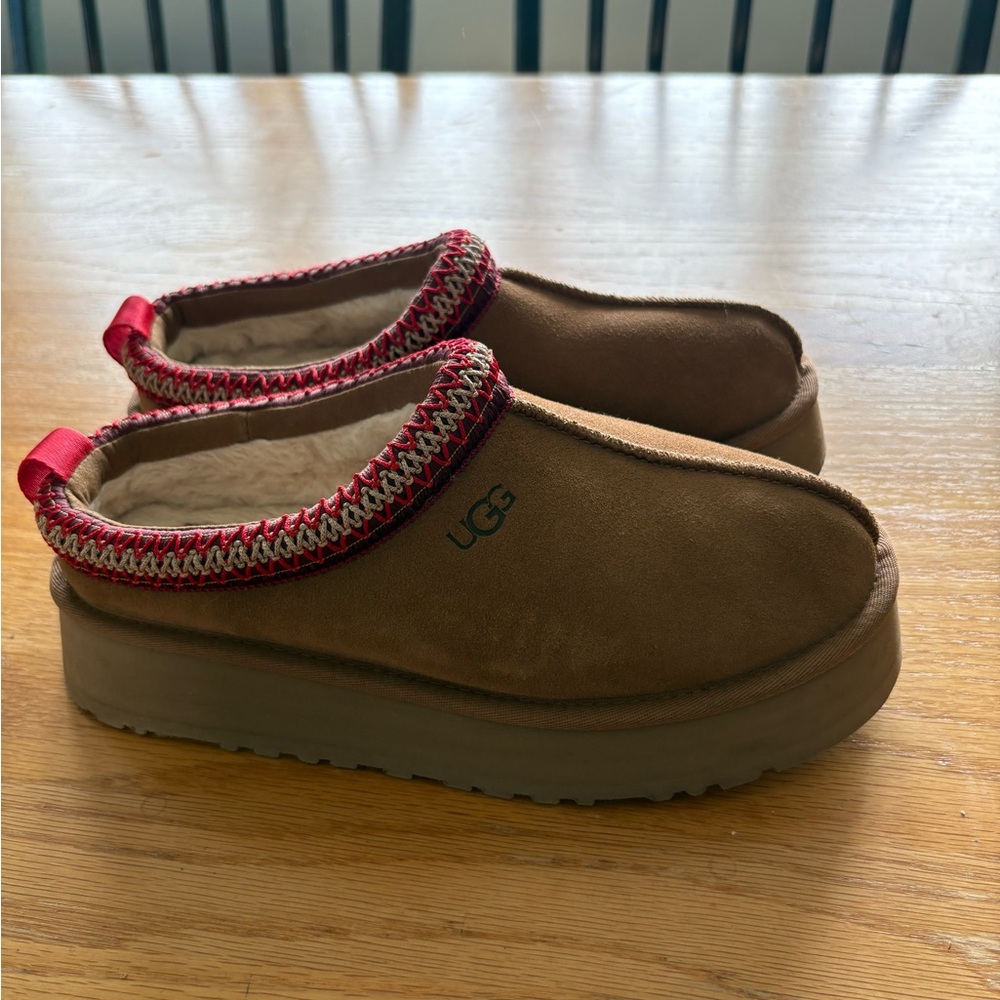 UGG Brown Slippers with Red Trim